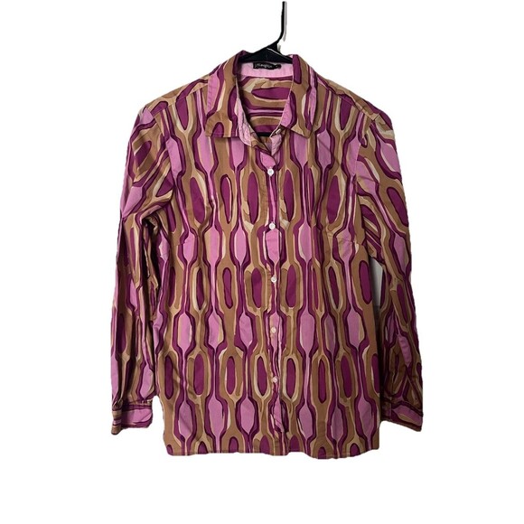 J. McLaughlin Lois Button Front Shirt SMALL Stretch Cotton Mod Retro Print - Picture 1 of 5